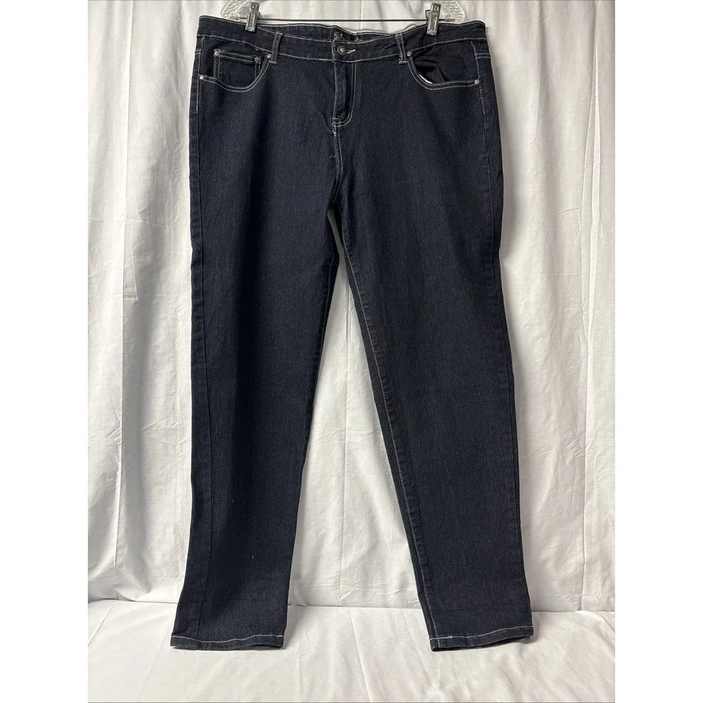 Qias Stitch - Jeans Women's Size 20 Black Denim Straight Leg Embroidery 40x30